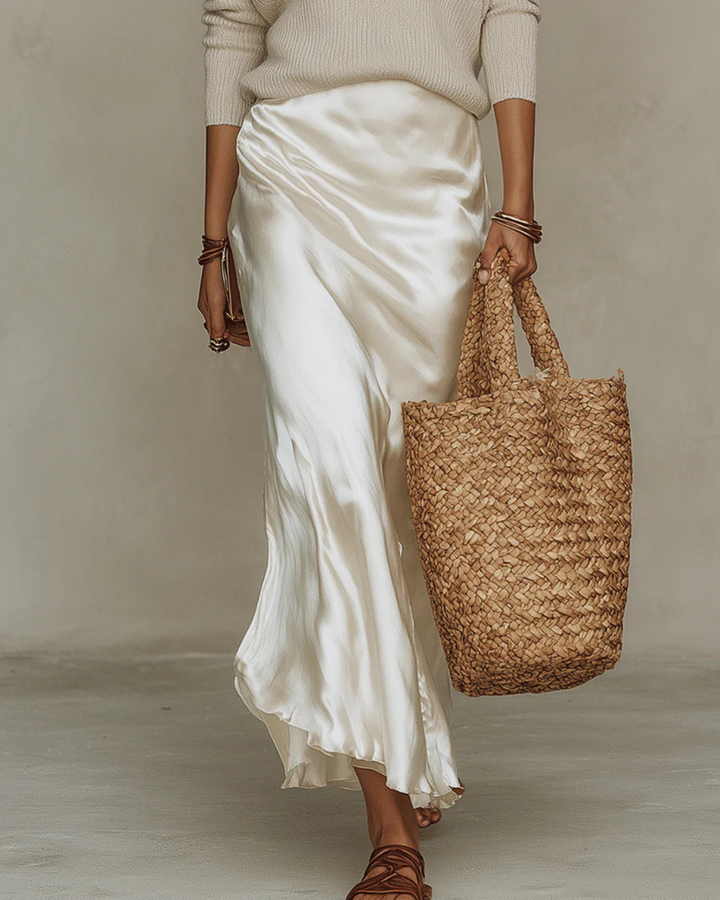 Elena | Midi Satin Dress with Built-in Sweater