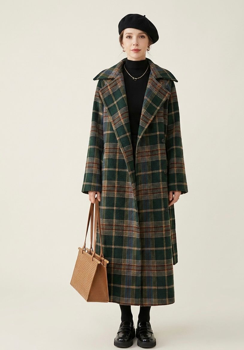 Ivy | Forest Green Check Longline Coat — Final Edit