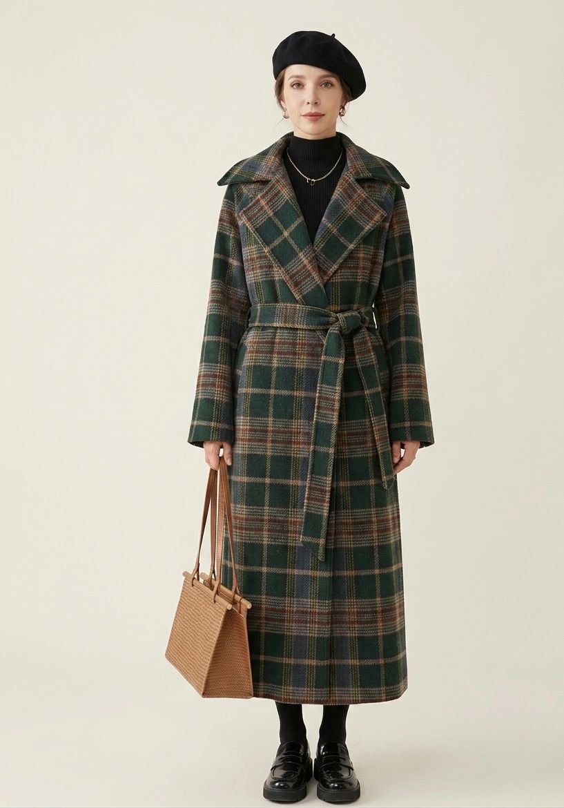 Ivy | Forest Green Check Longline Coat — Final Edit